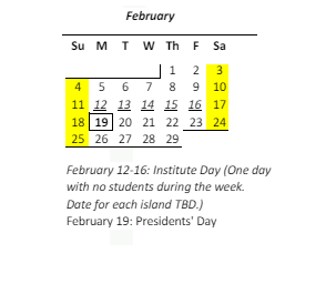 District School Academic Calendar for Waianae Elementary School for February 2024