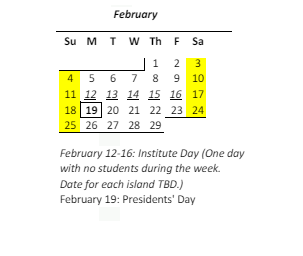 District School Academic Calendar for Mililani Uka Elementary School for February 2024