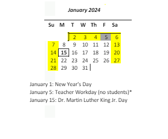 District School Academic Calendar for Mililani Uka Elementary School for January 2024
