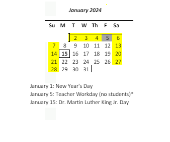 District School Academic Calendar for Waianae Elementary School for January 2024
