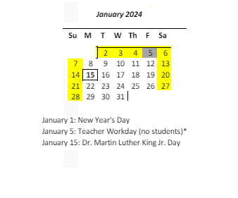 District School Academic Calendar for Kula Elementary School for January 2024