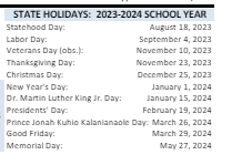 District School Academic Calendar Legend for Lehua Elementary School