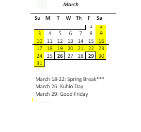 District School Academic Calendar for Pearl Harbor Elementary School for March 2024