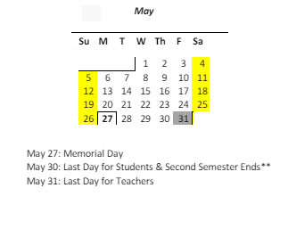 District School Academic Calendar for Honokaa Elementary School for May 2024