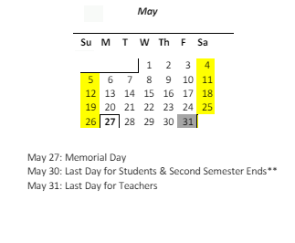 District School Academic Calendar for Waianae Elementary School for May 2024