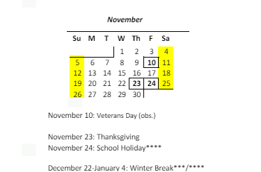 District School Academic Calendar for Waianae Intermediate School for November 2023