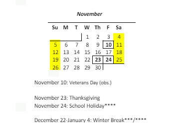 District School Academic Calendar for Momilani Elementary School for November 2023