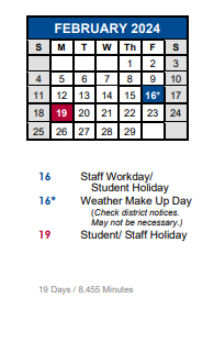 District School Academic Calendar for Wallace Middle School for February 2024