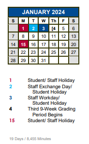 District School Academic Calendar for Academy At Hays for January 2024