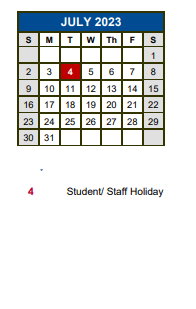 District School Academic Calendar for Academy At Hays for July 2023