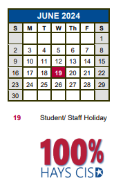 District School Academic Calendar for Academy At Hays for June 2024