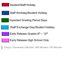 District School Academic Calendar Legend for Buda Elementary School