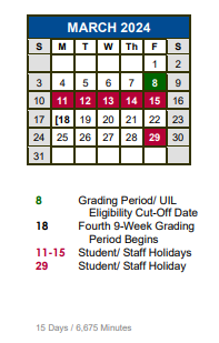 District School Academic Calendar for Dahlstrom Middle School for March 2024