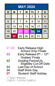 District School Academic Calendar for Dahlstrom Middle School for May 2024