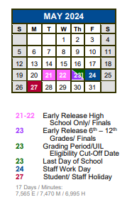 District School Academic Calendar for Buda Elementary School for May 2024