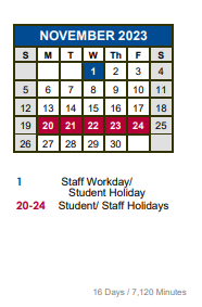 District School Academic Calendar for New El #5 for November 2023