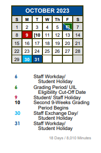 District School Academic Calendar for Blanco Vista Elementary for October 2023