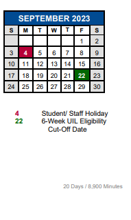 District School Academic Calendar for Kyle Elementary School for September 2023