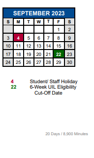 District School Academic Calendar for New El #5 for September 2023