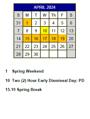 District School Academic Calendar for Kirby Middle for April 2024