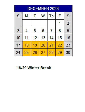 District School Academic Calendar for Kirby Middle for December 2023
