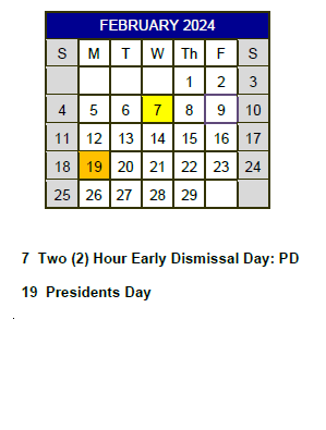District School Academic Calendar for Kirby Middle for February 2024