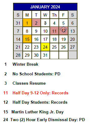 District School Academic Calendar for Kirby Middle for January 2024