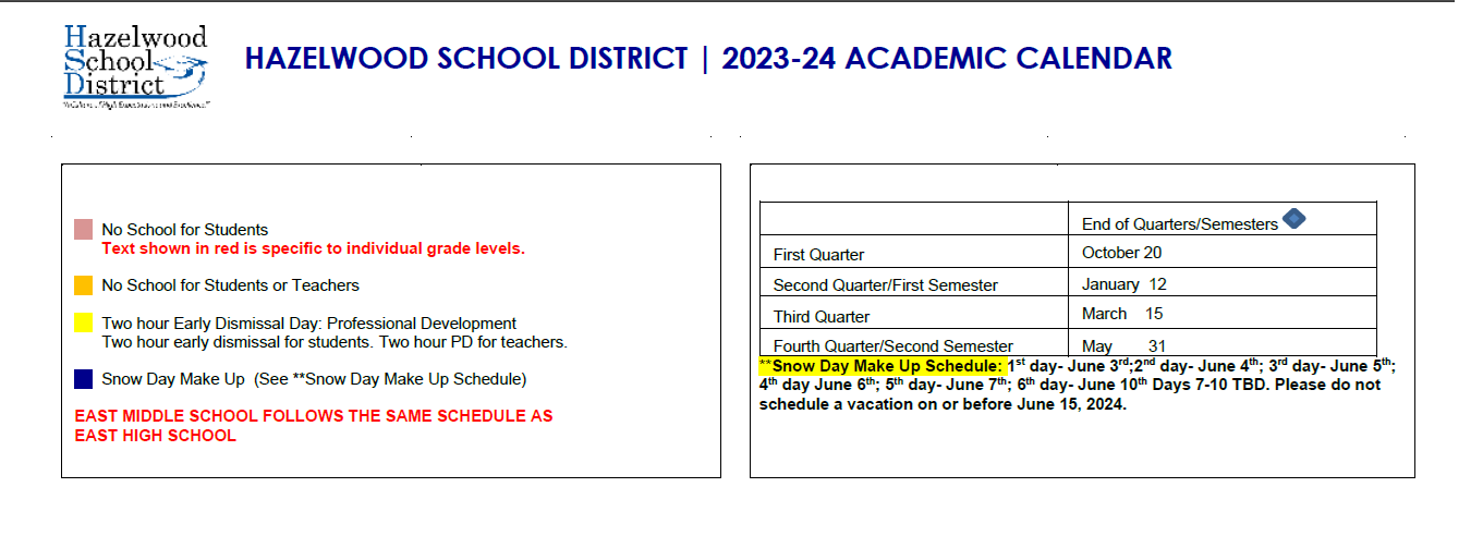 District School Academic Calendar Key for Kirby Middle