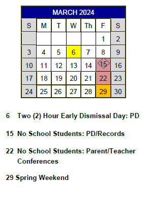 District School Academic Calendar for Kirby Middle for March 2024