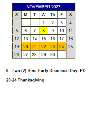 District School Academic Calendar for Kirby Middle for November 2023