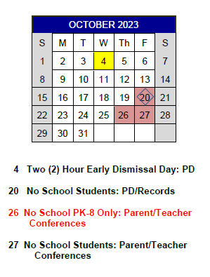 District School Academic Calendar for Kirby Middle for October 2023