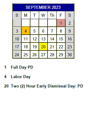 District School Academic Calendar for Kirby Middle for September 2023