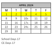 District School Academic Calendar for Hamilton High for April 2024