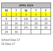 District School Academic Calendar for Jackson (helen Hunt) Alternative High for April 2024