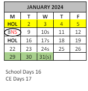 District School Academic Calendar for Jackson (helen Hunt) Alternative High for January 2024