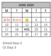 District School Academic Calendar for Valle Vista Elementary for June 2024