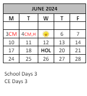 District School Academic Calendar for Acacia Middle for June 2024