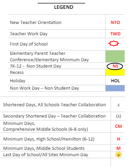 District School Academic Calendar Legend for Hemet Academy For Applied Academic And Technology