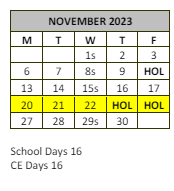 District School Academic Calendar for Hamilton High for November 2023