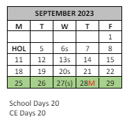 District School Academic Calendar for Hemet ED. Learning CTR. (community Day) for September 2023