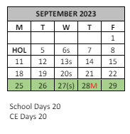 District School Academic Calendar for Valle Vista Elementary for September 2023