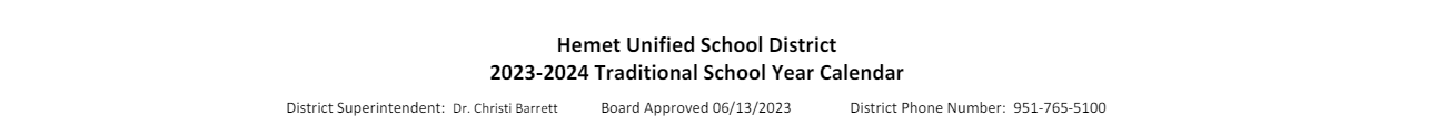 District School Academic Calendar for Hemet Academy For Applied Academic And Technology