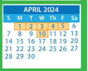 District School Academic Calendar for Adams Elementary for April 2024