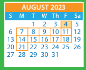 District School Academic Calendar for Moody Middle for August 2023