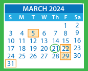 District School Academic Calendar for Moody Middle for March 2024