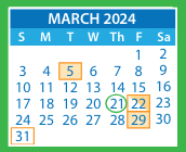 District School Academic Calendar for Trevvett Elementary for March 2024