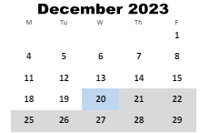 District School Academic Calendar for Unity Grove Elementary School for December 2023