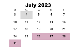 District School Academic Calendar for Luella High School for July 2023