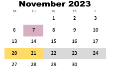 District School Academic Calendar for Pate's Creek Elementary School for November 2023