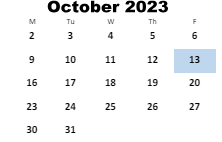 District School Academic Calendar for Elementary School #16 for October 2023